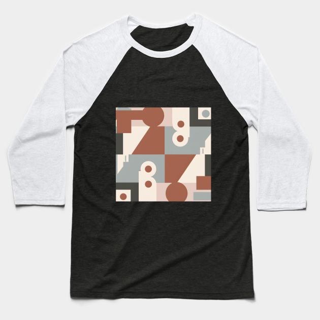 Classic Geometric Wallpaper: Abstract Shapes in Muted Earthy Hues. Baseball T-Shirt by Zenflow